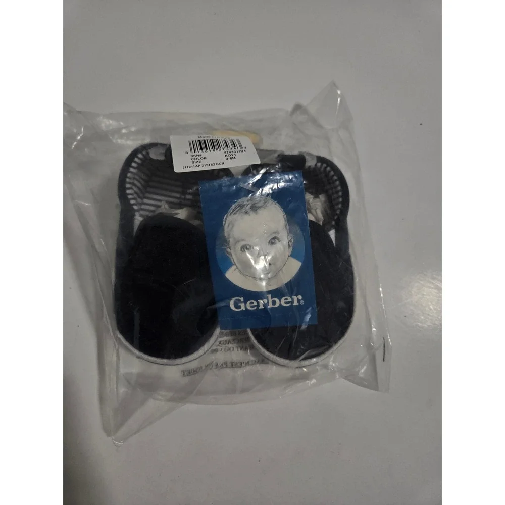 Gerber‎ Baby Boy Crib Shoes Navy Blue Striped Lining Slip On 3-6M